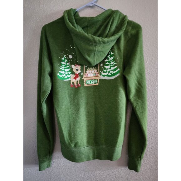 Clarices Cookie Doe Shoppe Green Womens Zip-Up Hooded Jacket Small Rudolph - Picture 4 of 9